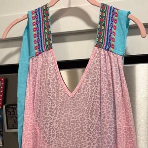 Pitusa Pink Leopard Print Coverup with Blue and Multicolor Accents
